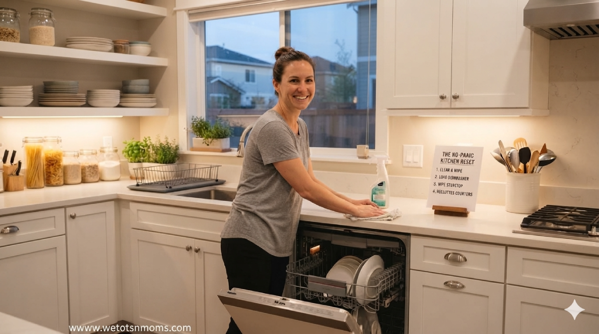 Single mom preparing healthy meals in an organized kitchen